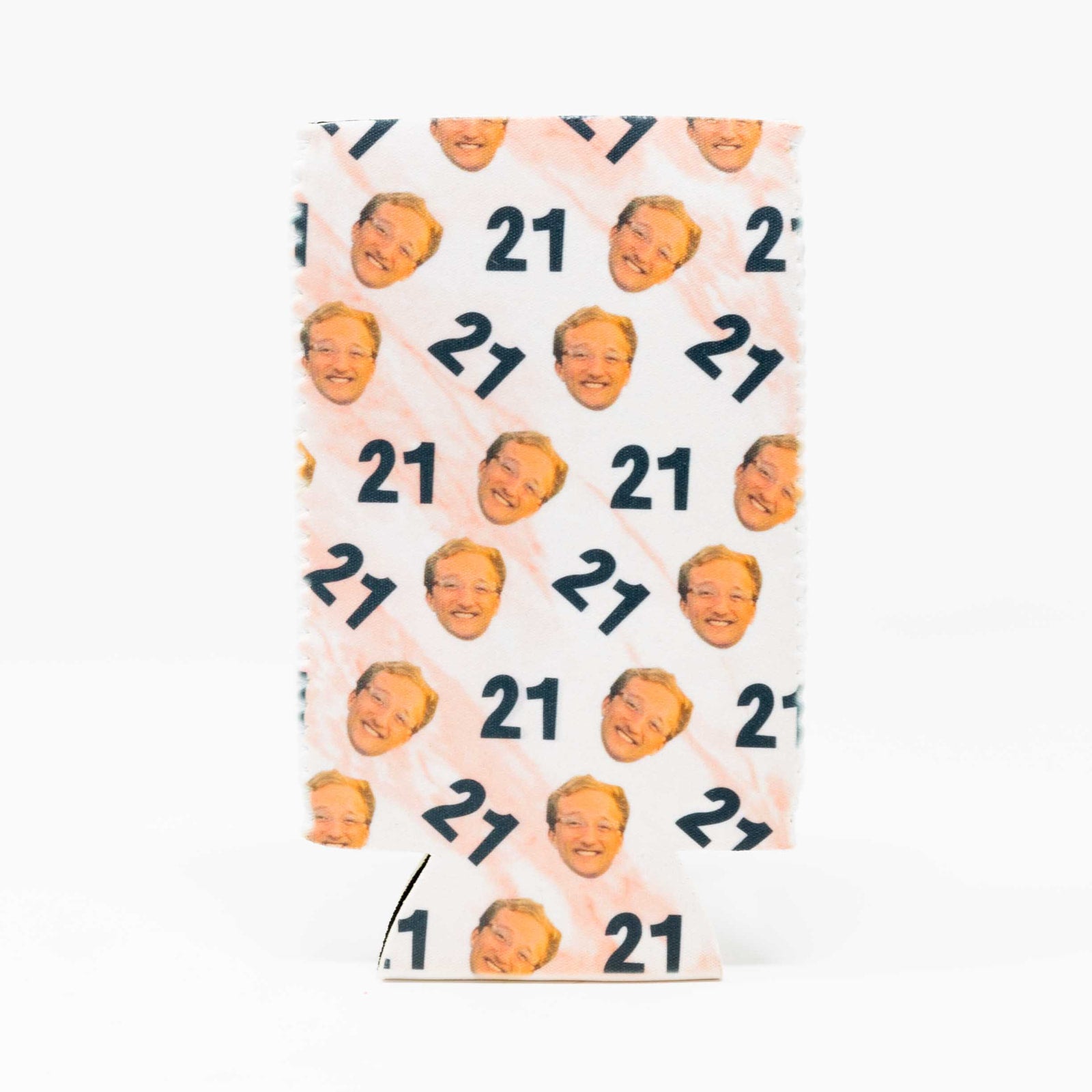 CUSTOM Repeating Face Birthday Drink Insulator—Pink Marble