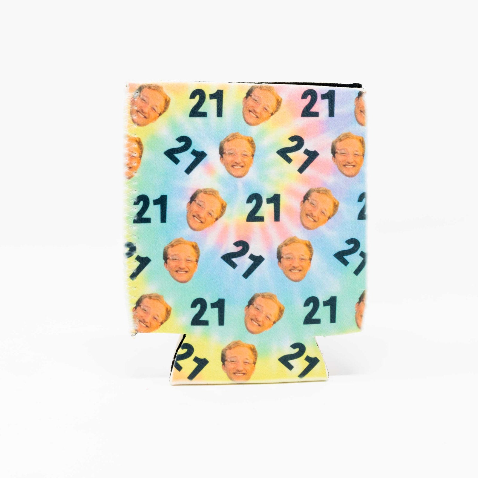 CUSTOM Repeating Face Birthday Drink Insulator—Tie Dye