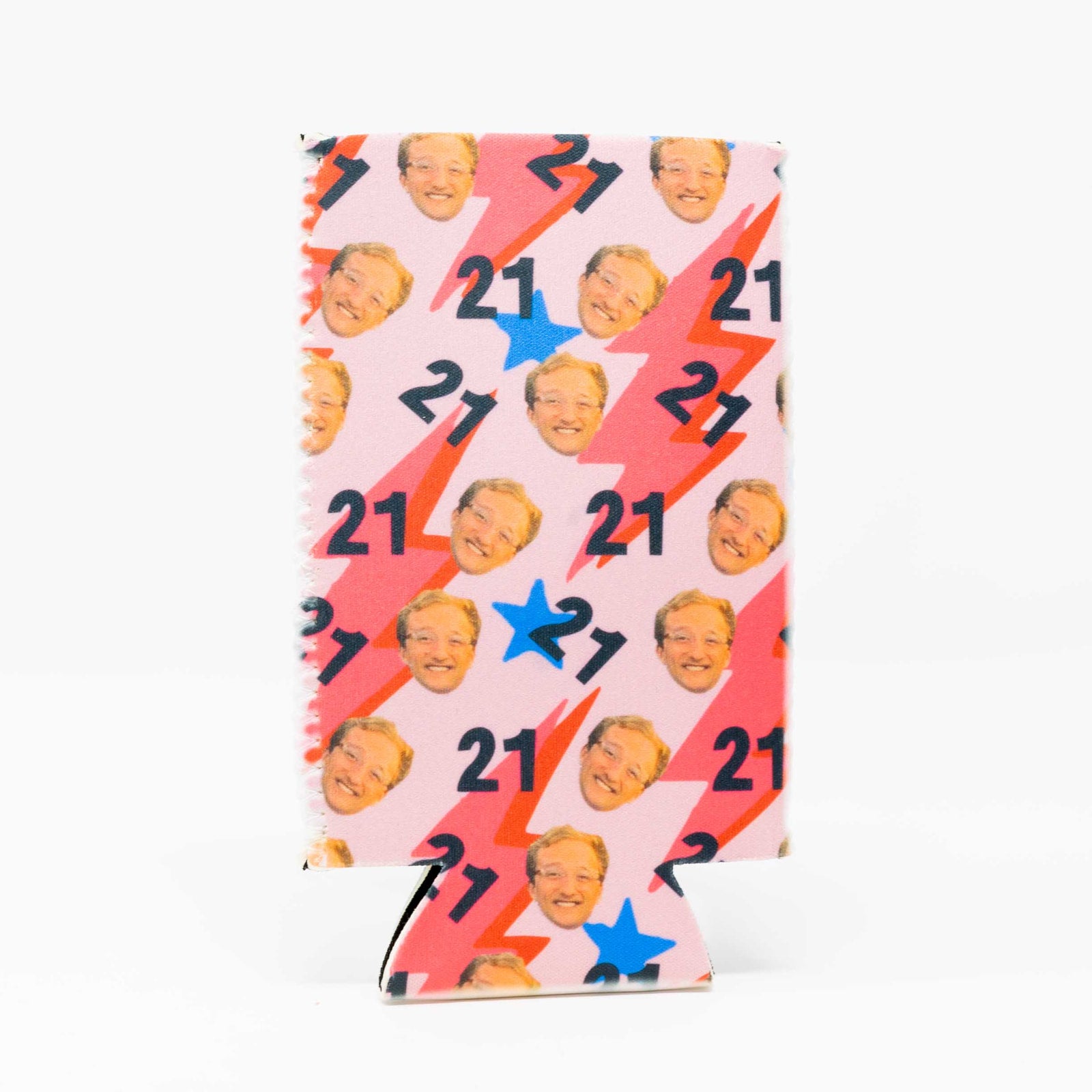 CUSTOM Repeating Face Birthday Drink Insulator—Pink Lightning