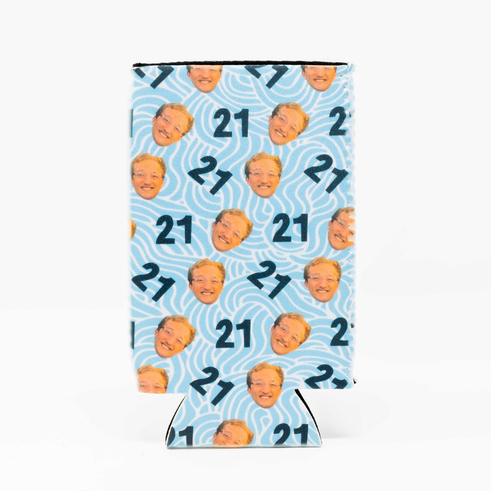 CUSTOM Repeating Face Birthday Drink Insulator—Blue Waves