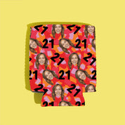 CUSTOM Repeating Face Birthday Drink Insulator in Red Funky Cheetah