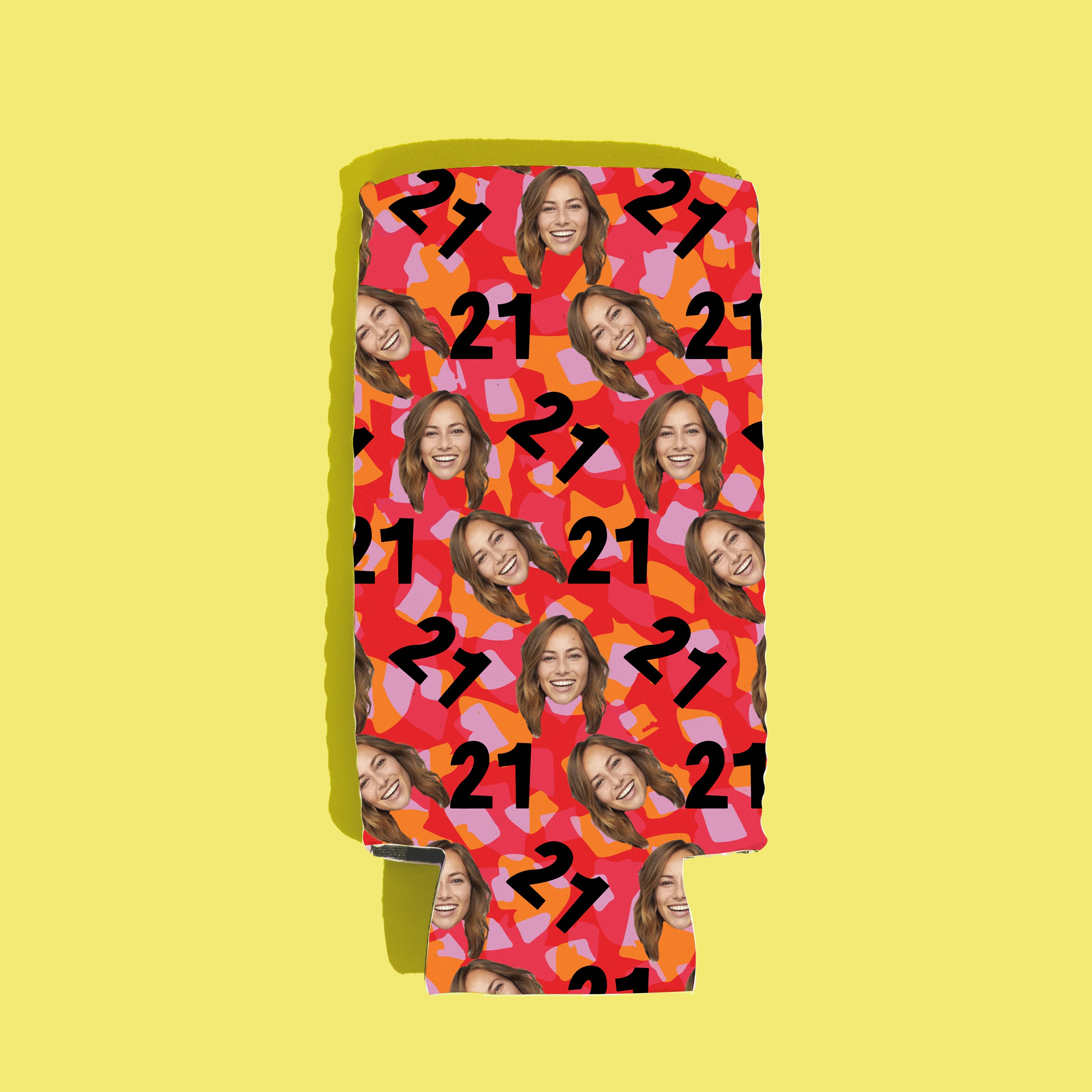 CUSTOM Repeating Face Birthday Drink Insulator—Red Funky Cheetah