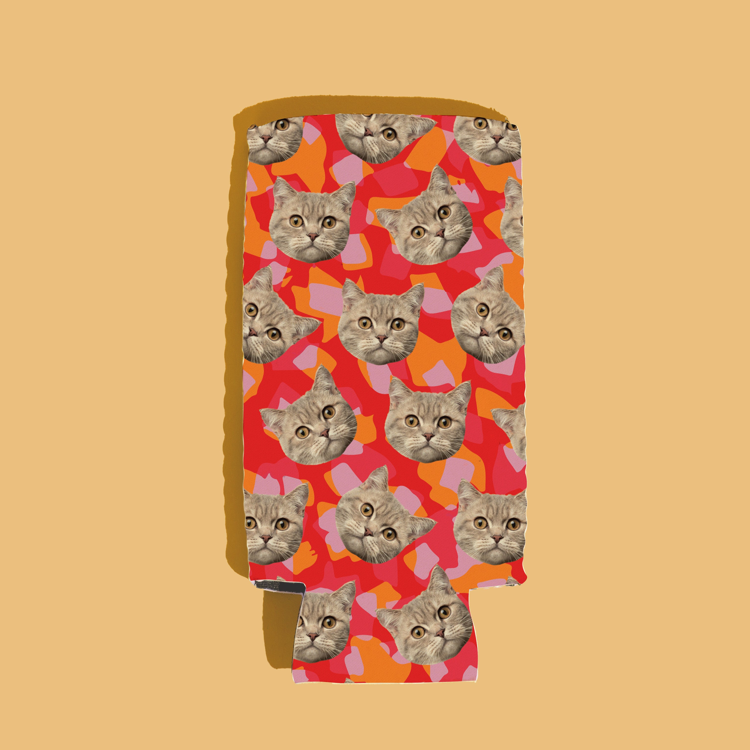 CUSTOM 'Repeating Face' Drink Insulator—Red Funky Cheetah