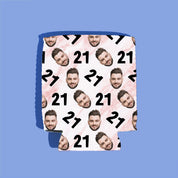 CUSTOM Repeating Face Birthday Drink Insulator—Pink Marble