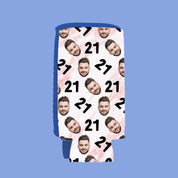 CUSTOM Repeating Face Birthday Drink Insulator—Pink Marble